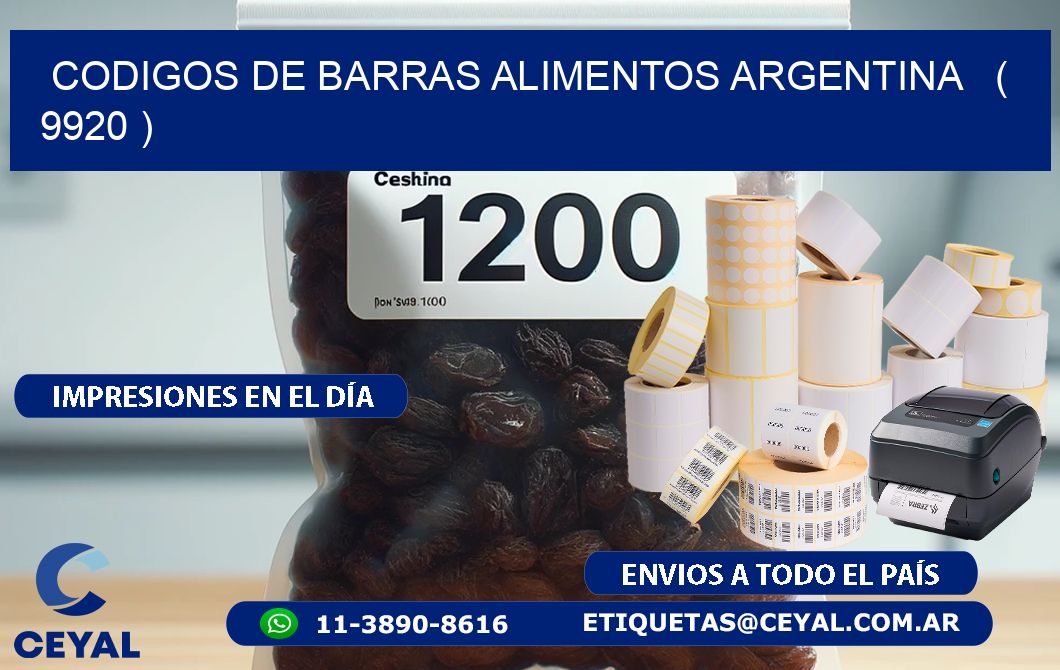 CODIGOS DE BARRAS ALIMENTOS ARGENTINA   ( 9920 )