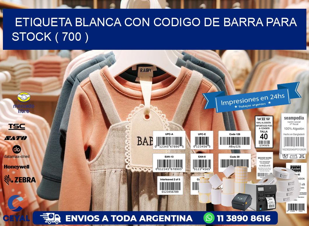 ETIQUETA BLANCA CON CODIGO DE BARRA PARA STOCK ( 700 )