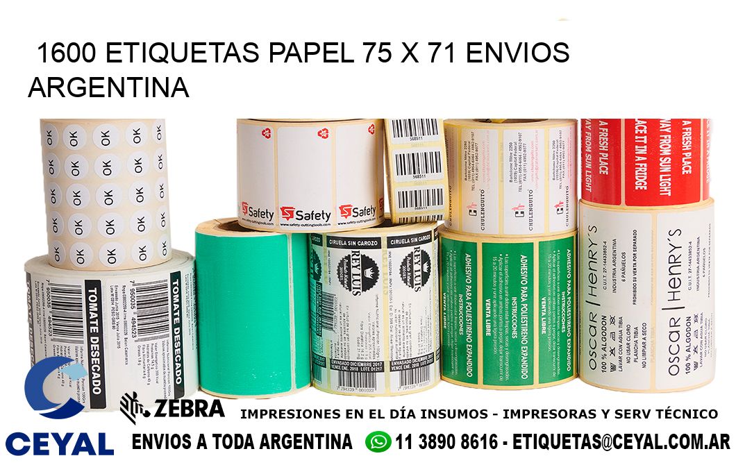 1600 ETIQUETAS PAPEL 75 x 71 ENVIOS ARGENTINA