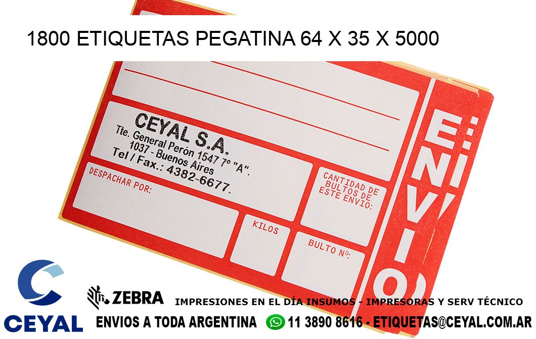 1800 ETIQUETAS PEGATINA 64 x 35 x 5000