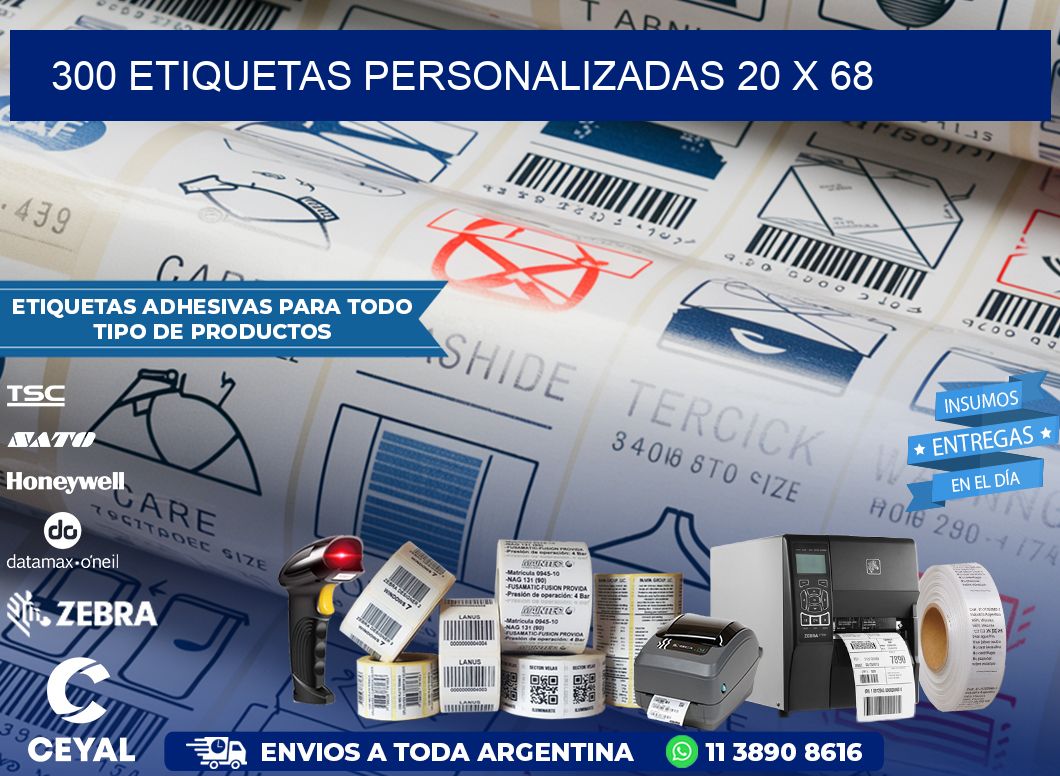 300 ETIQUETAS PERSONALIZADAS 20 x 68