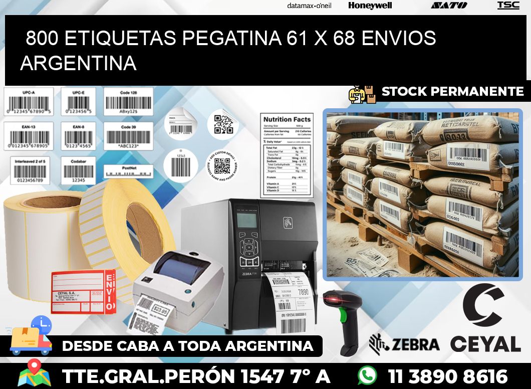 800 ETIQUETAS PEGATINA 61 x 68 ENVIOS ARGENTINA