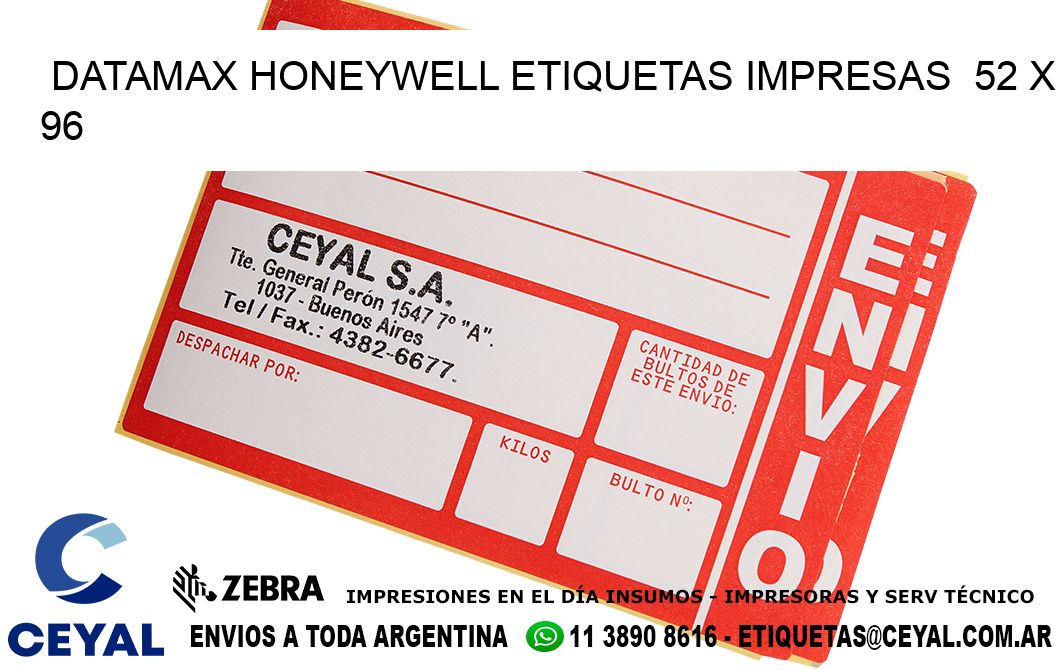 DATAMAX HONEYWELL ETIQUETAS IMPRESAS  52 x 96