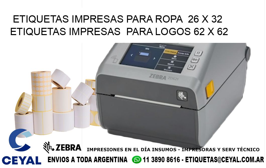 ETIQUETAS IMPRESAS PARA ROPA  26 x 32 ETIQUETAS IMPRESAS  PARA LOGOS 62 x 62