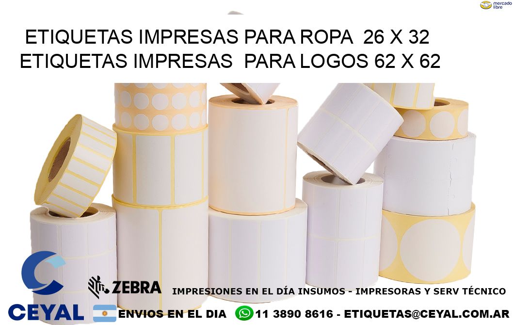 ETIQUETAS IMPRESAS PARA ROPA  26 x 32 ETIQUETAS IMPRESAS  PARA LOGOS 62 x 62