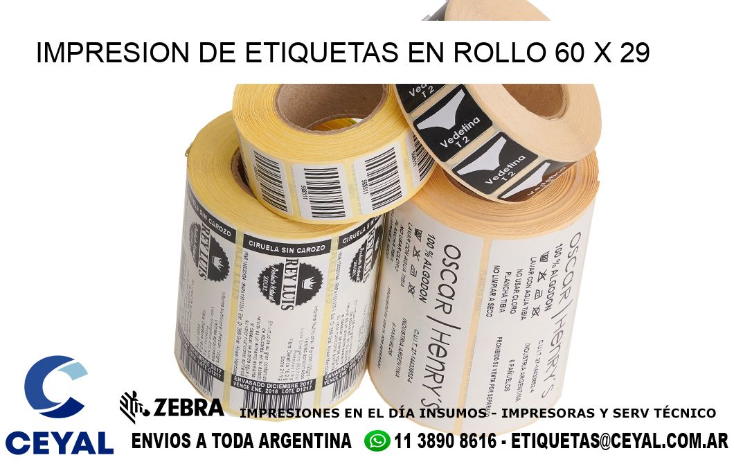 IMPRESION DE ETIQUETAS EN ROLLO 60 x 29