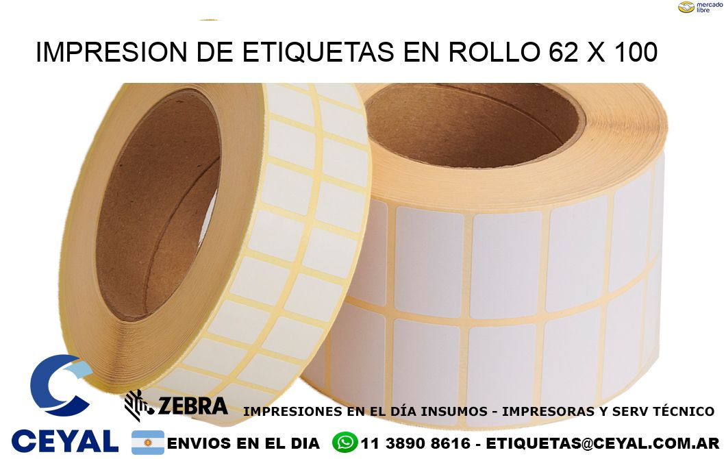 IMPRESION DE ETIQUETAS EN ROLLO 62 x 100