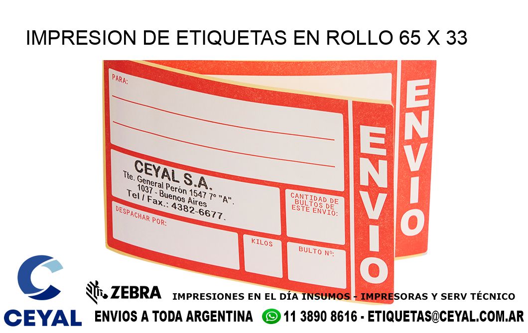 IMPRESION DE ETIQUETAS EN ROLLO 65 x 33