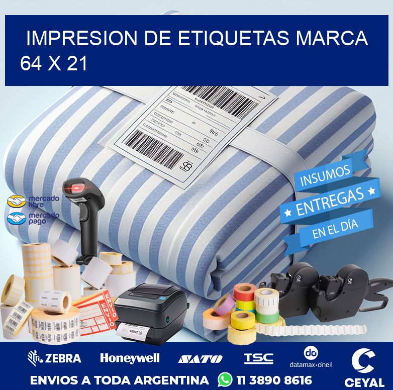 IMPRESION DE ETIQUETAS MARCA 64 x 21