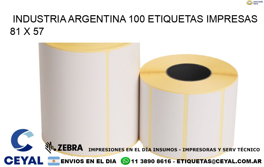 INDUSTRIA ARGENTINA 100 ETIQUETAS IMPRESAS  81 x 57