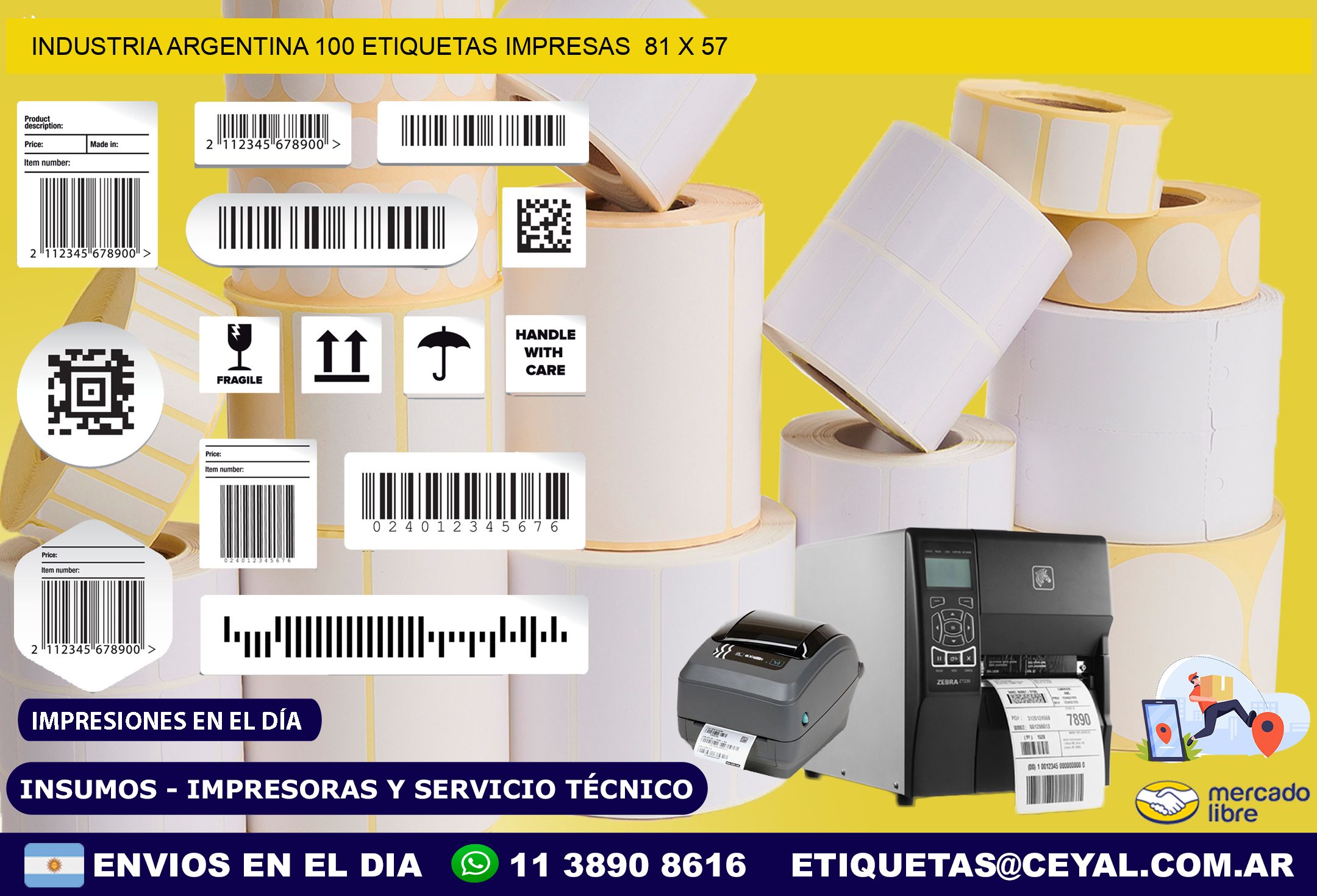 INDUSTRIA ARGENTINA 100 ETIQUETAS IMPRESAS  81 x 57