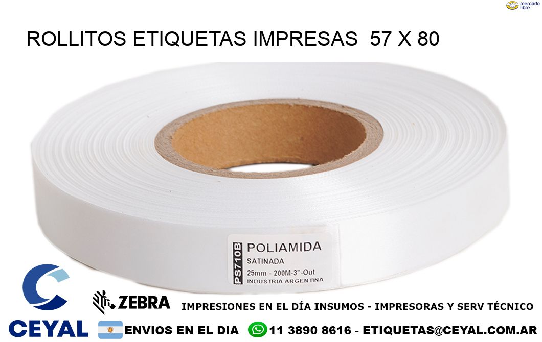 ROLLITOS ETIQUETAS IMPRESAS  57 x 80