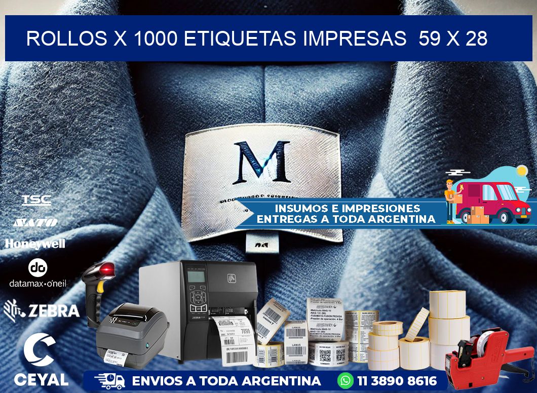 ROLLOS X 1000 ETIQUETAS IMPRESAS  59 x 28