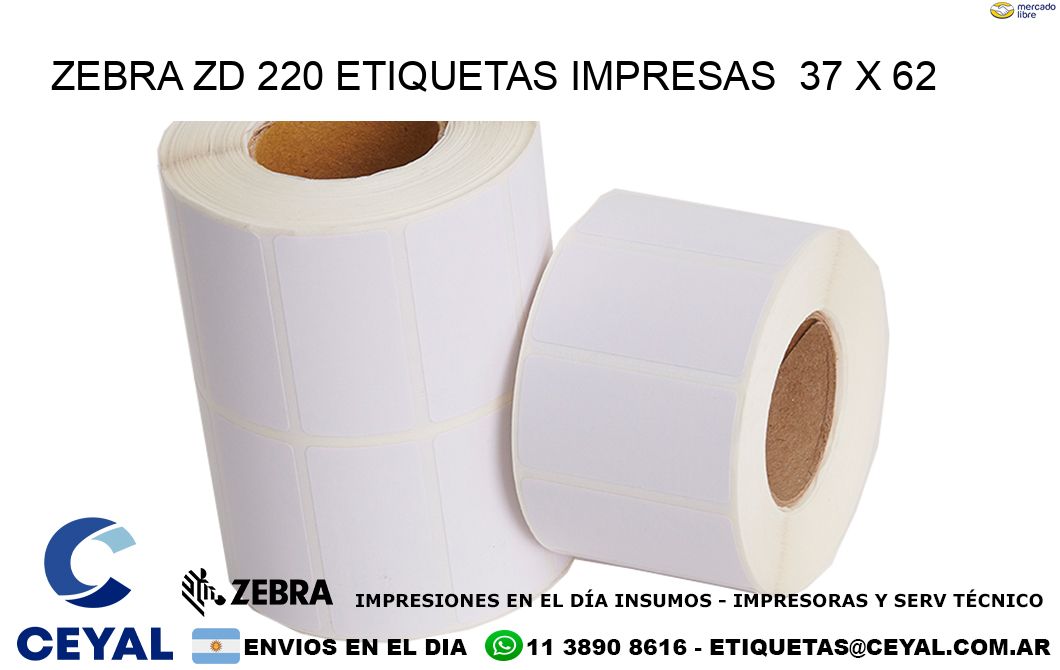 ZEBRA ZD 220 ETIQUETAS IMPRESAS  37 x 62