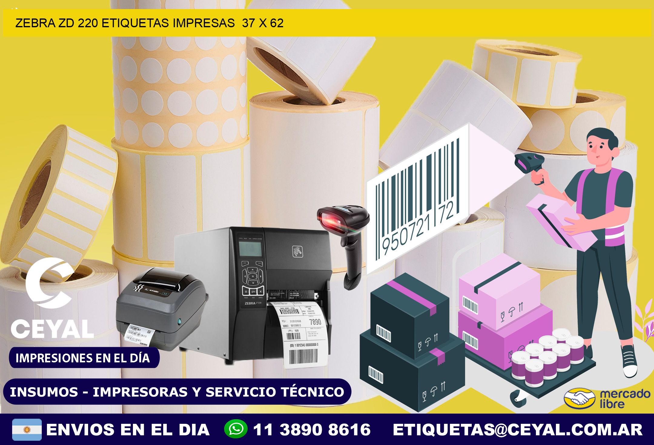 ZEBRA ZD 220 ETIQUETAS IMPRESAS  37 x 62