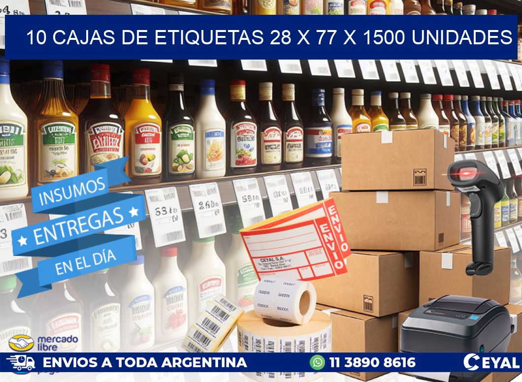 10 CAJAS DE ETIQUETAS 28 x 77 X 1500 UNIDADES