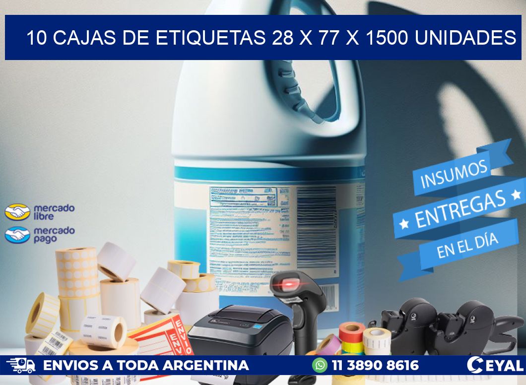 10 CAJAS DE ETIQUETAS 28 x 77 X 1500 UNIDADES