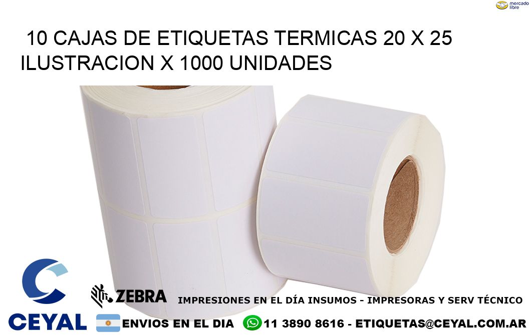 10 CAJAS DE ETIQUETAS TERMICAS 20 x 25 ILUSTRACION X 1000 UNIDADES