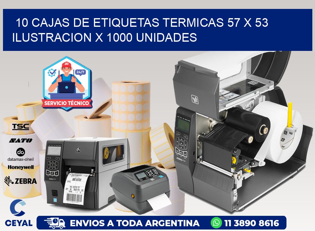 10 CAJAS DE ETIQUETAS TERMICAS 57 x 53 ILUSTRACION X 1000 UNIDADES