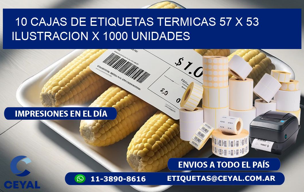 10 CAJAS DE ETIQUETAS TERMICAS 57 x 53 ILUSTRACION X 1000 UNIDADES