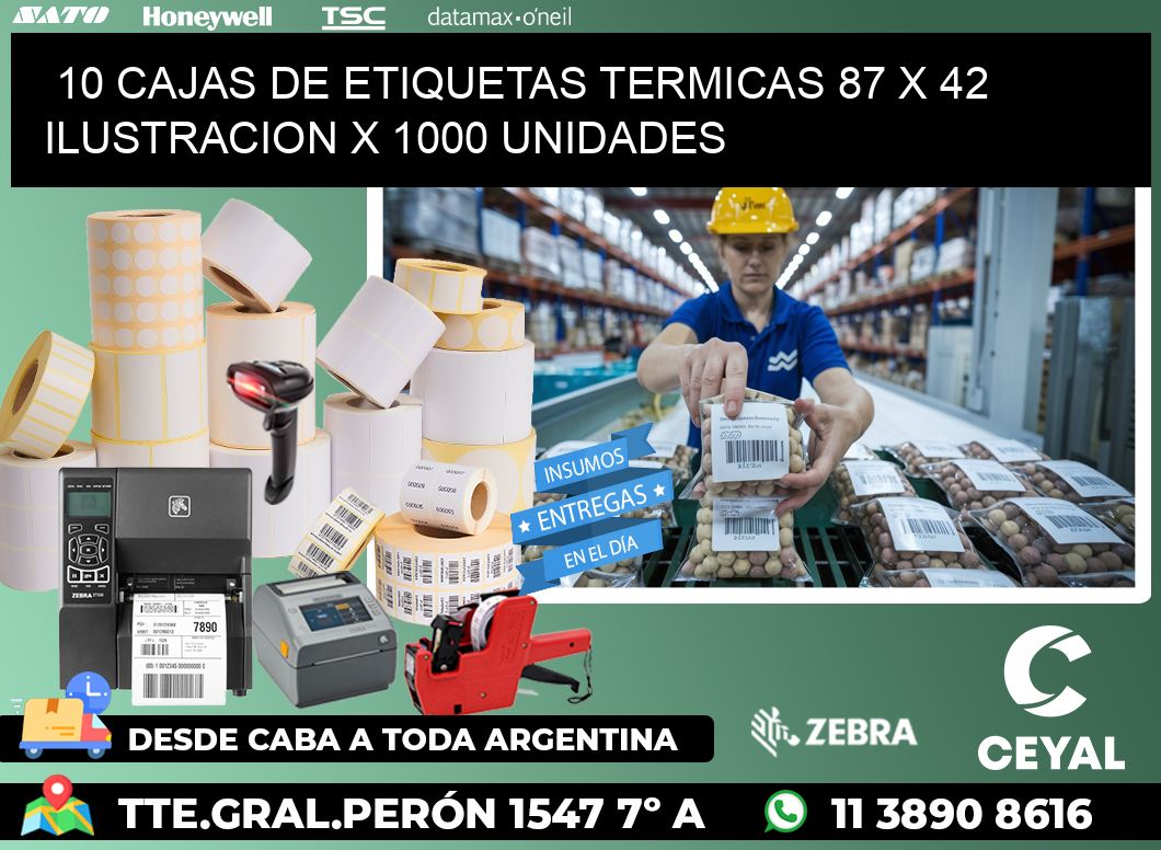 10 CAJAS DE ETIQUETAS TERMICAS 87 x 42 ILUSTRACION X 1000 UNIDADES