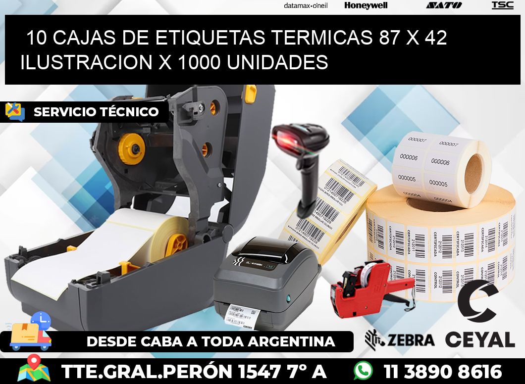 10 CAJAS DE ETIQUETAS TERMICAS 87 x 42 ILUSTRACION X 1000 UNIDADES