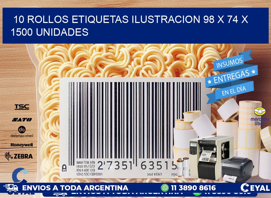 10 ROLLOS ETIQUETAS ILUSTRACION 98 x 74 X 1500 UNIDADES