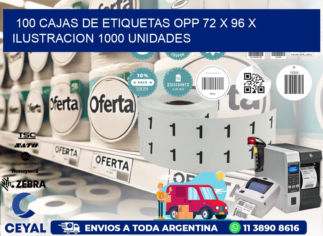 100 CAJAS DE ETIQUETAS OPP 72 x 96 X ILUSTRACION 1000 UNIDADES