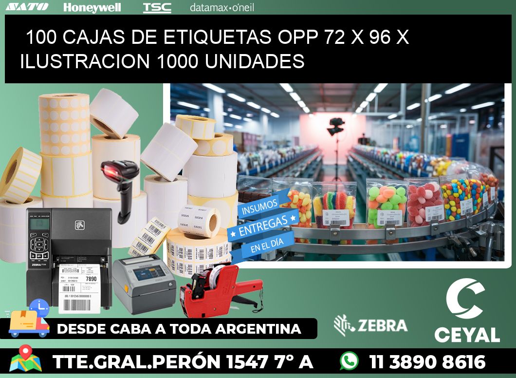 100 CAJAS DE ETIQUETAS OPP 72 x 96 X ILUSTRACION 1000 UNIDADES