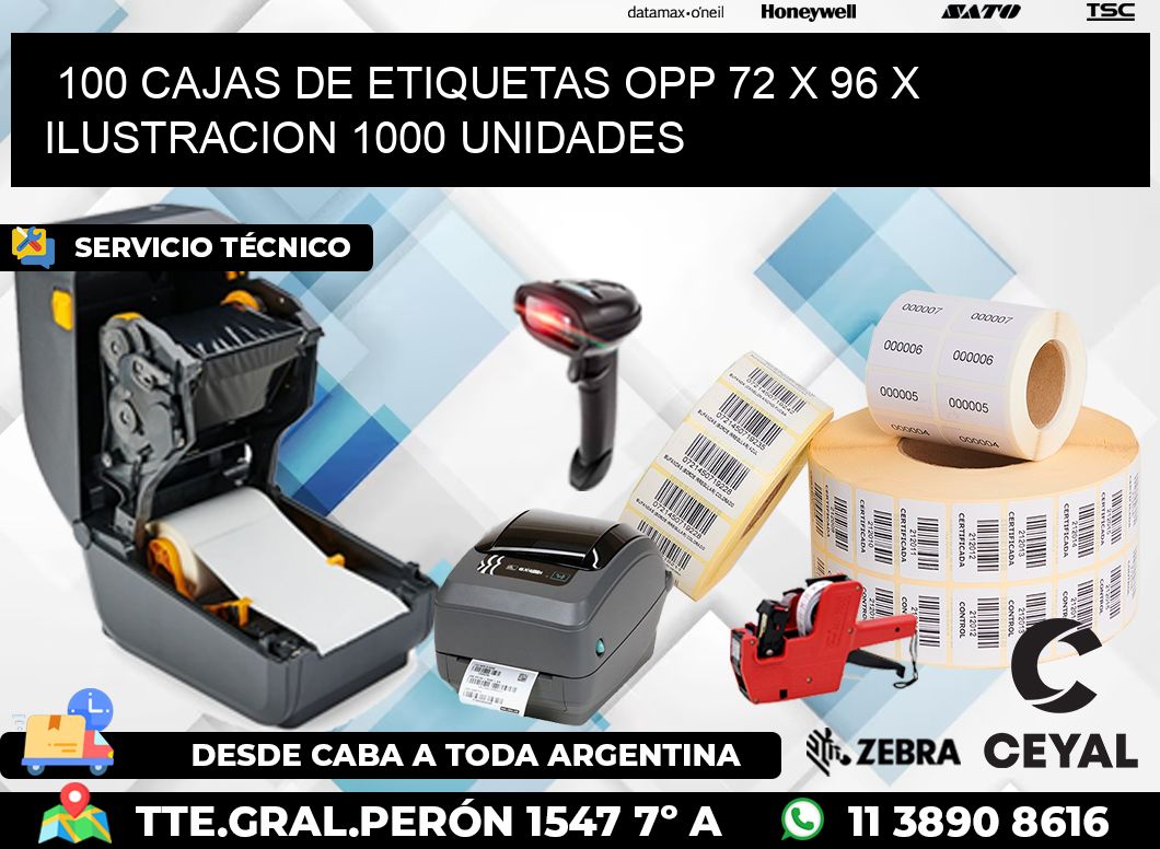 100 CAJAS DE ETIQUETAS OPP 72 x 96 X ILUSTRACION 1000 UNIDADES