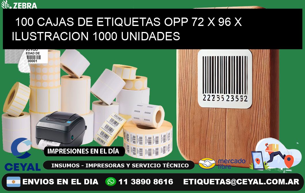 100 CAJAS DE ETIQUETAS OPP 72 x 96 X ILUSTRACION 1000 UNIDADES