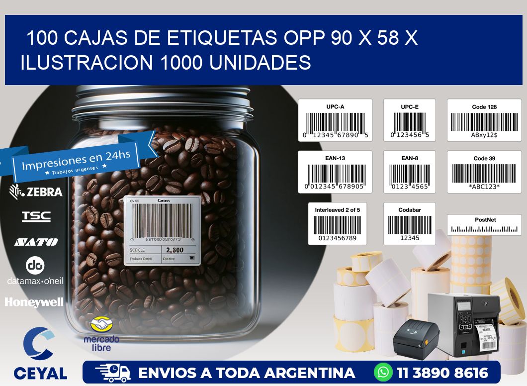 100 CAJAS DE ETIQUETAS OPP 90 x 58 X ILUSTRACION 1000 UNIDADES