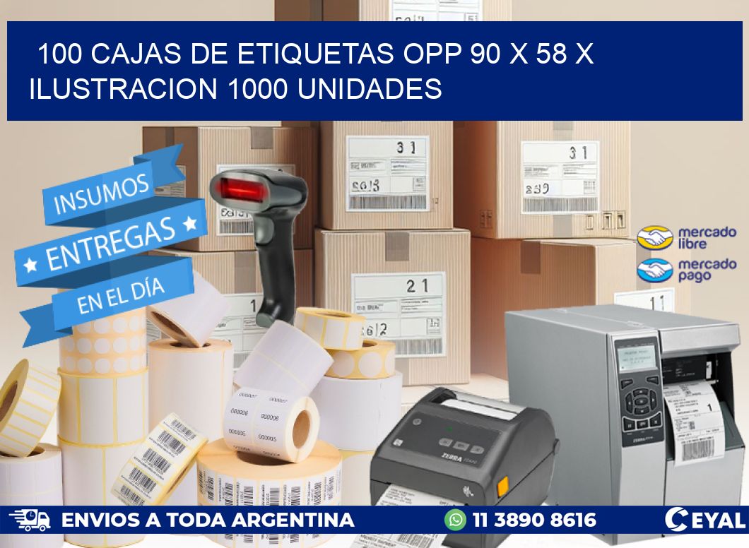 100 CAJAS DE ETIQUETAS OPP 90 x 58 X ILUSTRACION 1000 UNIDADES