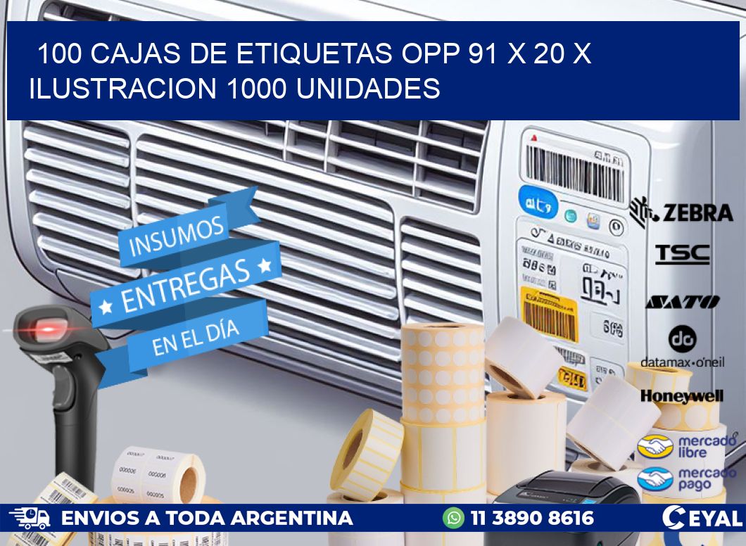 100 CAJAS DE ETIQUETAS OPP 91 x 20 X ILUSTRACION 1000 UNIDADES