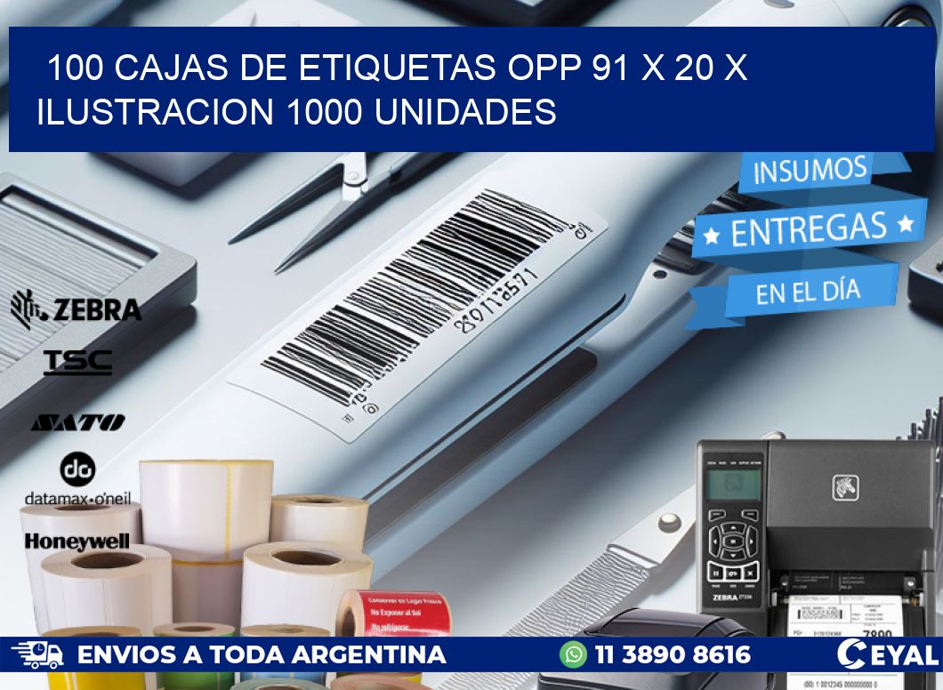 100 CAJAS DE ETIQUETAS OPP 91 x 20 X ILUSTRACION 1000 UNIDADES