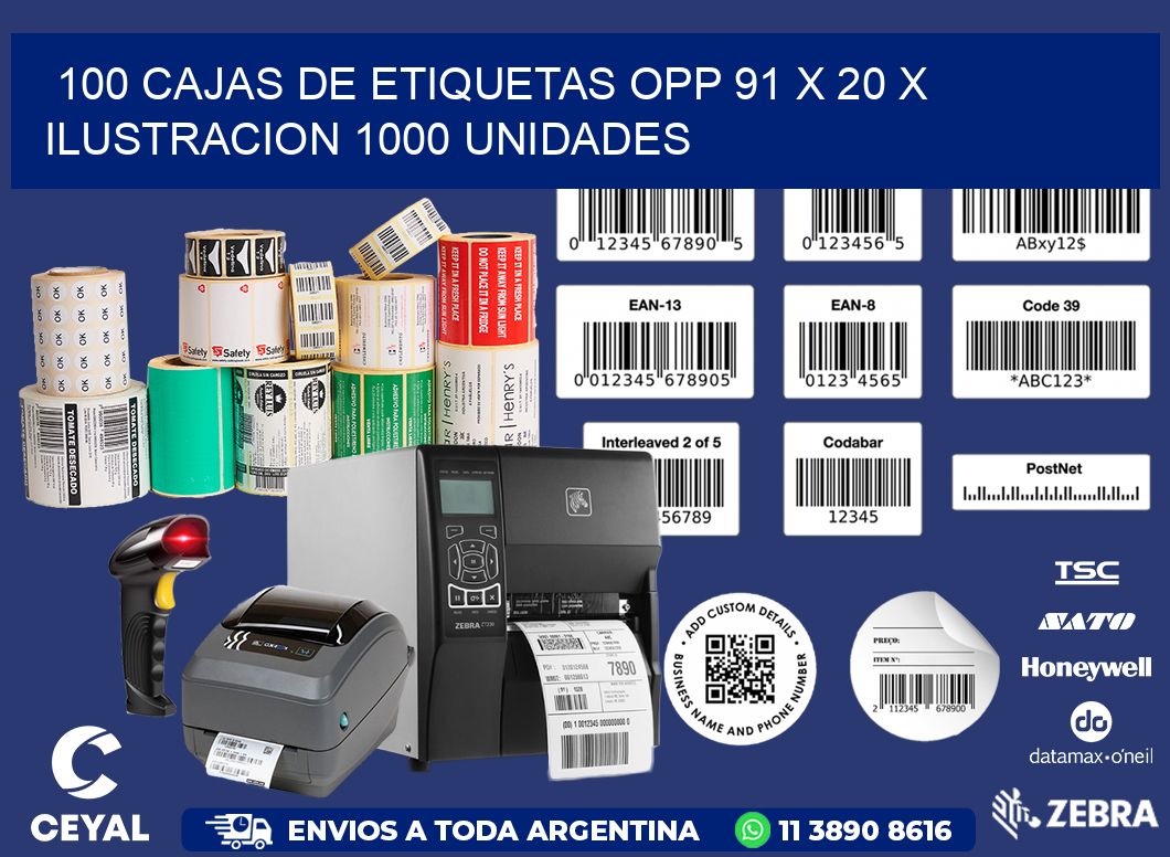 100 CAJAS DE ETIQUETAS OPP 91 x 20 X ILUSTRACION 1000 UNIDADES