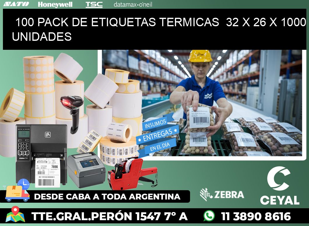 100 PACK DE ETIQUETAS TERMICAS  32 x 26 X 1000 UNIDADES