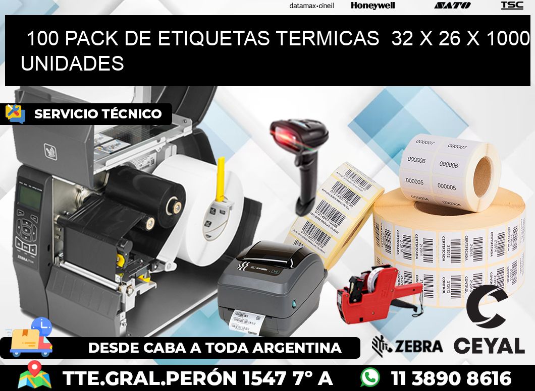 100 PACK DE ETIQUETAS TERMICAS  32 x 26 X 1000 UNIDADES