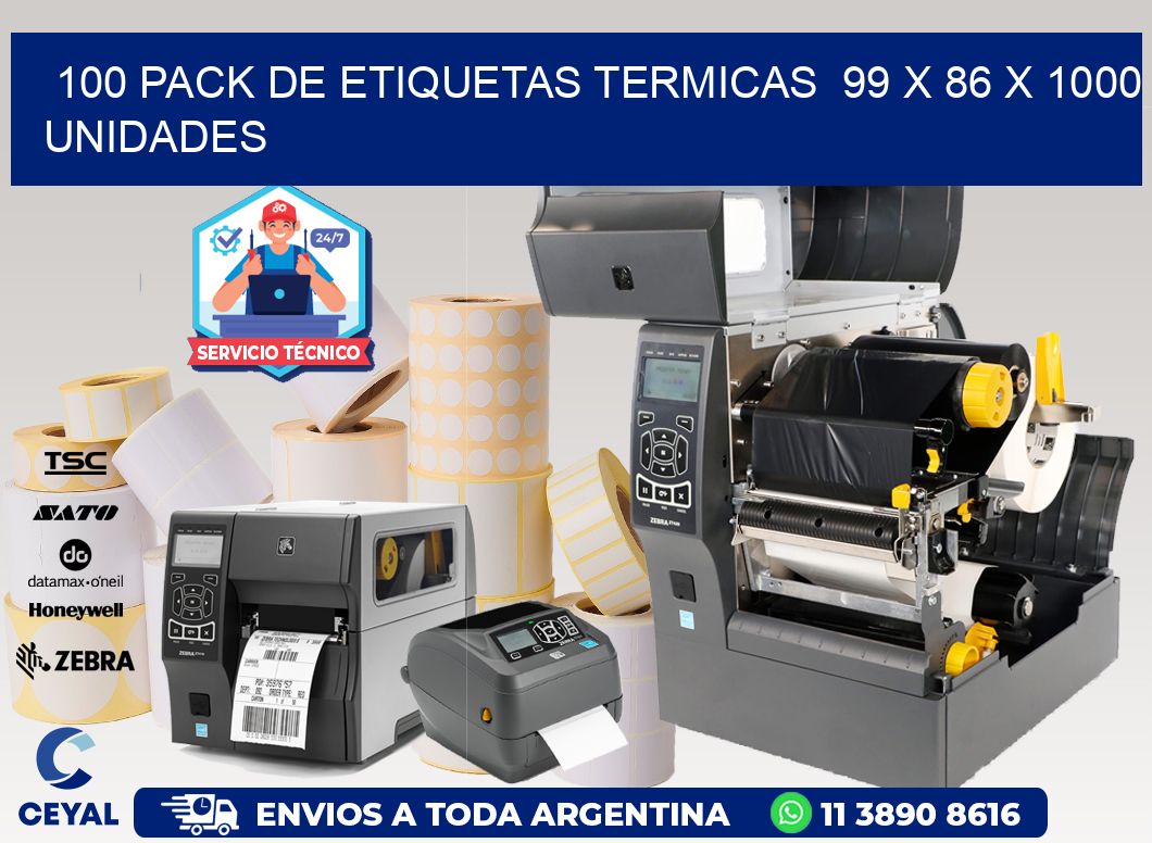 100 PACK DE ETIQUETAS TERMICAS  99 x 86 X 1000 UNIDADES