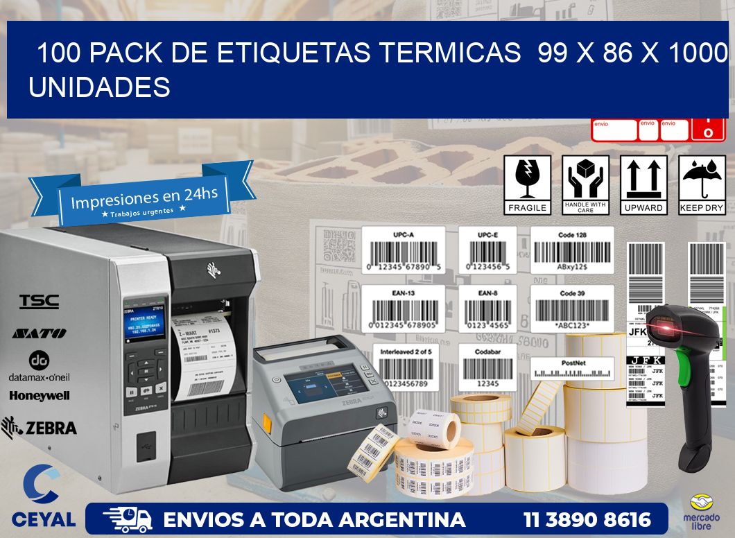 100 PACK DE ETIQUETAS TERMICAS  99 x 86 X 1000 UNIDADES