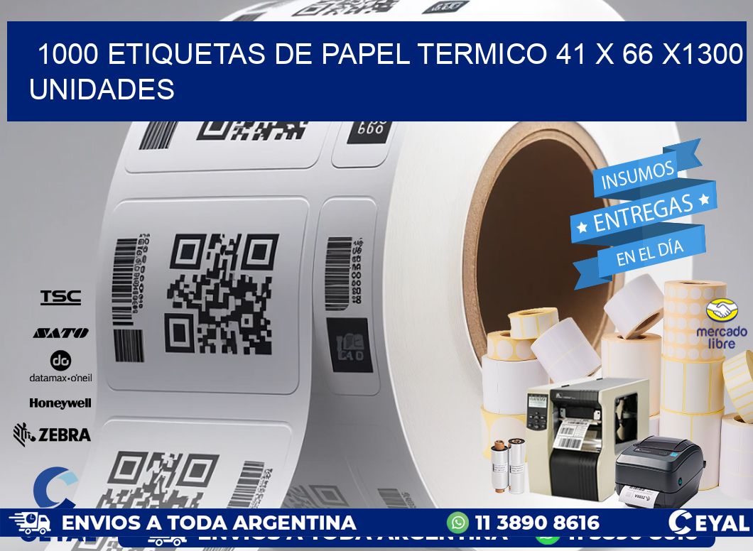 1000 ETIQUETAS DE PAPEL TERMICO 41 x 66 X1300 UNIDADES