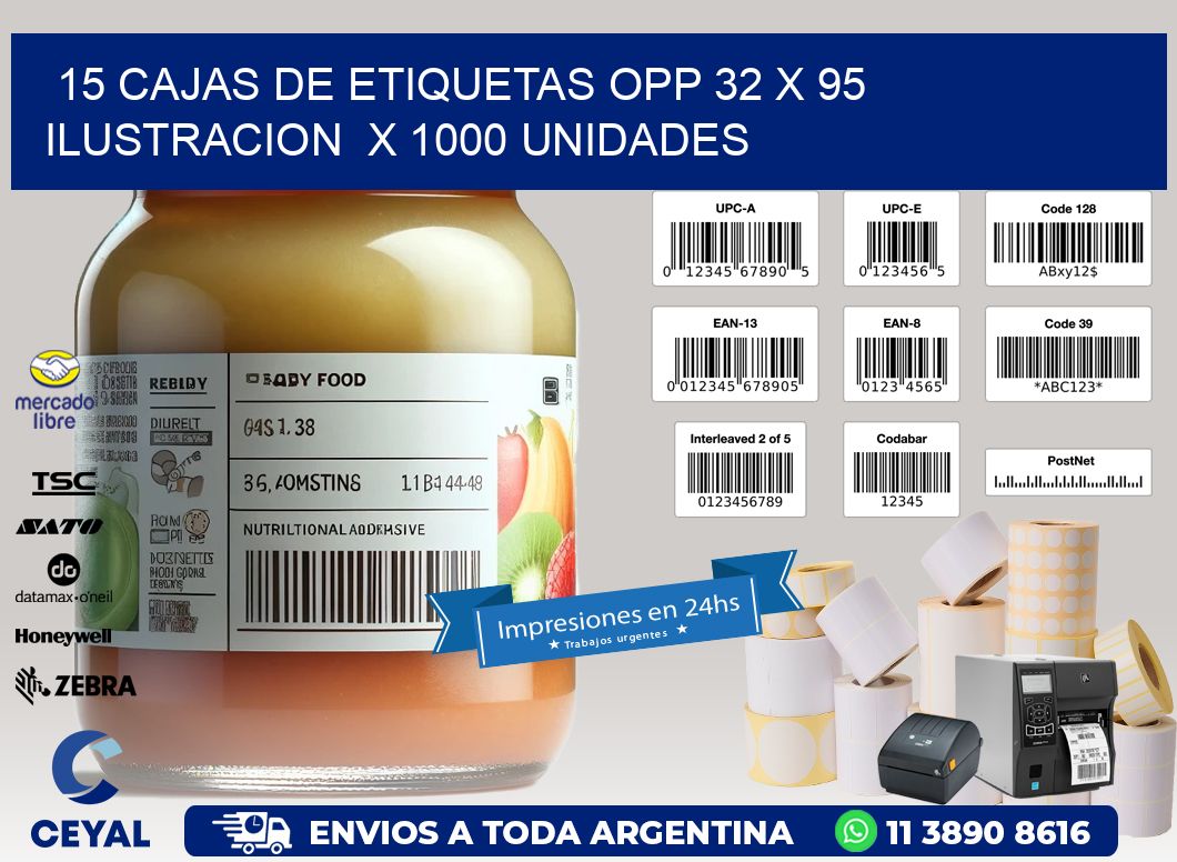 15 CAJAS DE ETIQUETAS OPP 32 x 95 ILUSTRACION  X 1000 UNIDADES