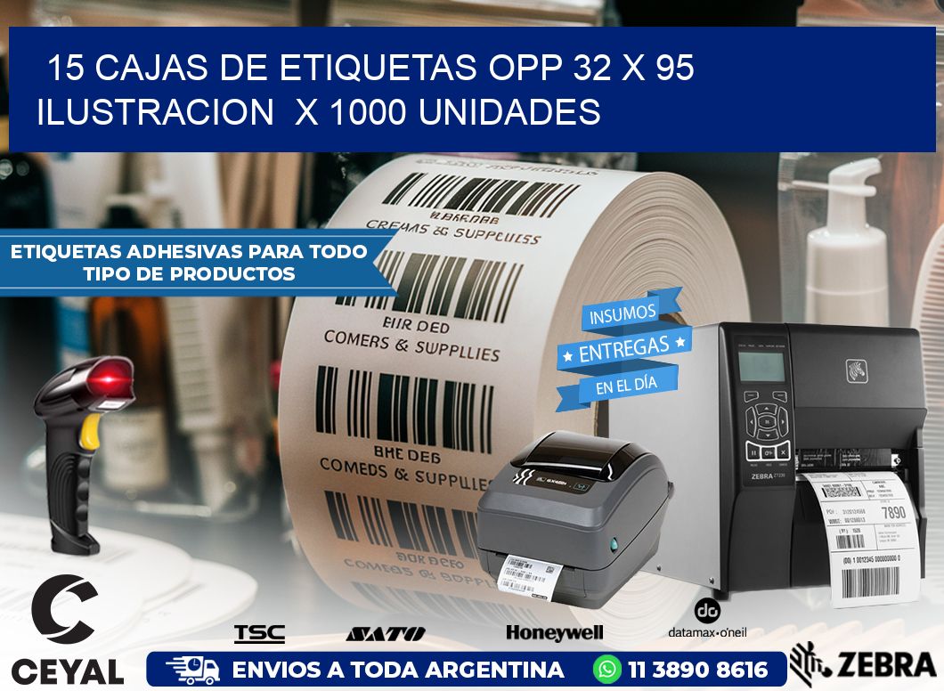 15 CAJAS DE ETIQUETAS OPP 32 x 95 ILUSTRACION  X 1000 UNIDADES