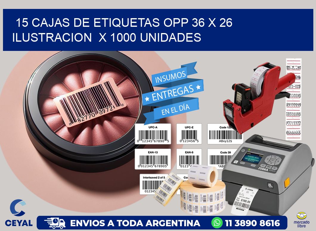 15 CAJAS DE ETIQUETAS OPP 36 x 26 ILUSTRACION  X 1000 UNIDADES