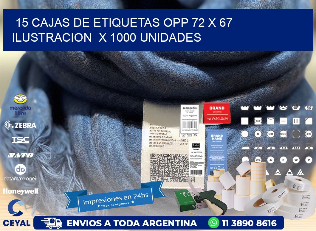 15 CAJAS DE ETIQUETAS OPP 72 x 67 ILUSTRACION  X 1000 UNIDADES