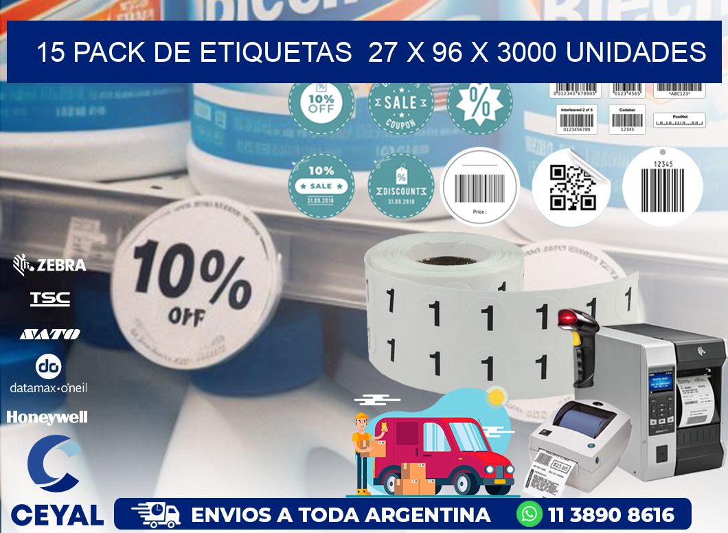 15 PACK DE ETIQUETAS  27 x 96 X 3000 UNIDADES