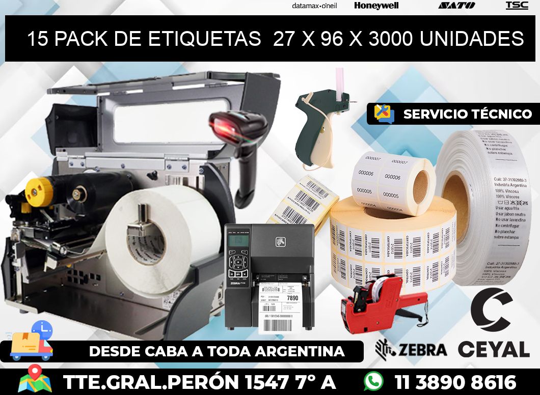 15 PACK DE ETIQUETAS  27 x 96 X 3000 UNIDADES