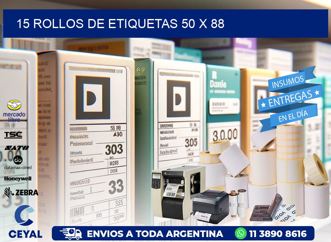 15 ROLLOS DE ETIQUETAS 50 x 88