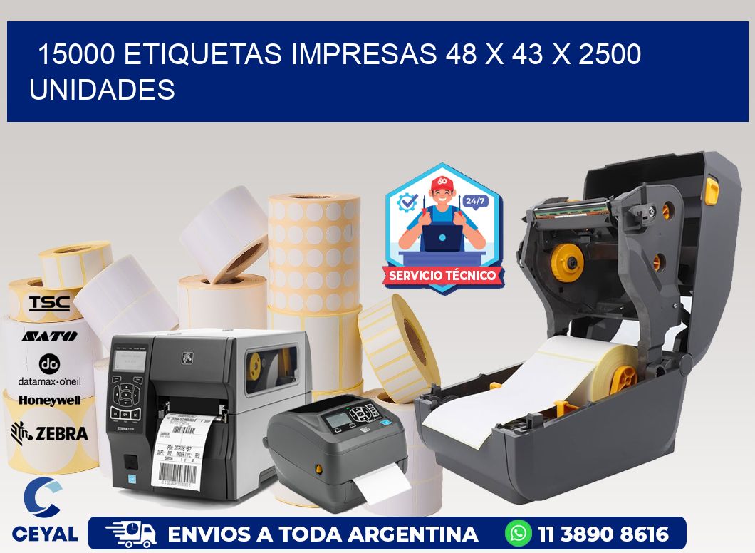 15000 ETIQUETAS IMPRESAS 48 x 43 X 2500 UNIDADES