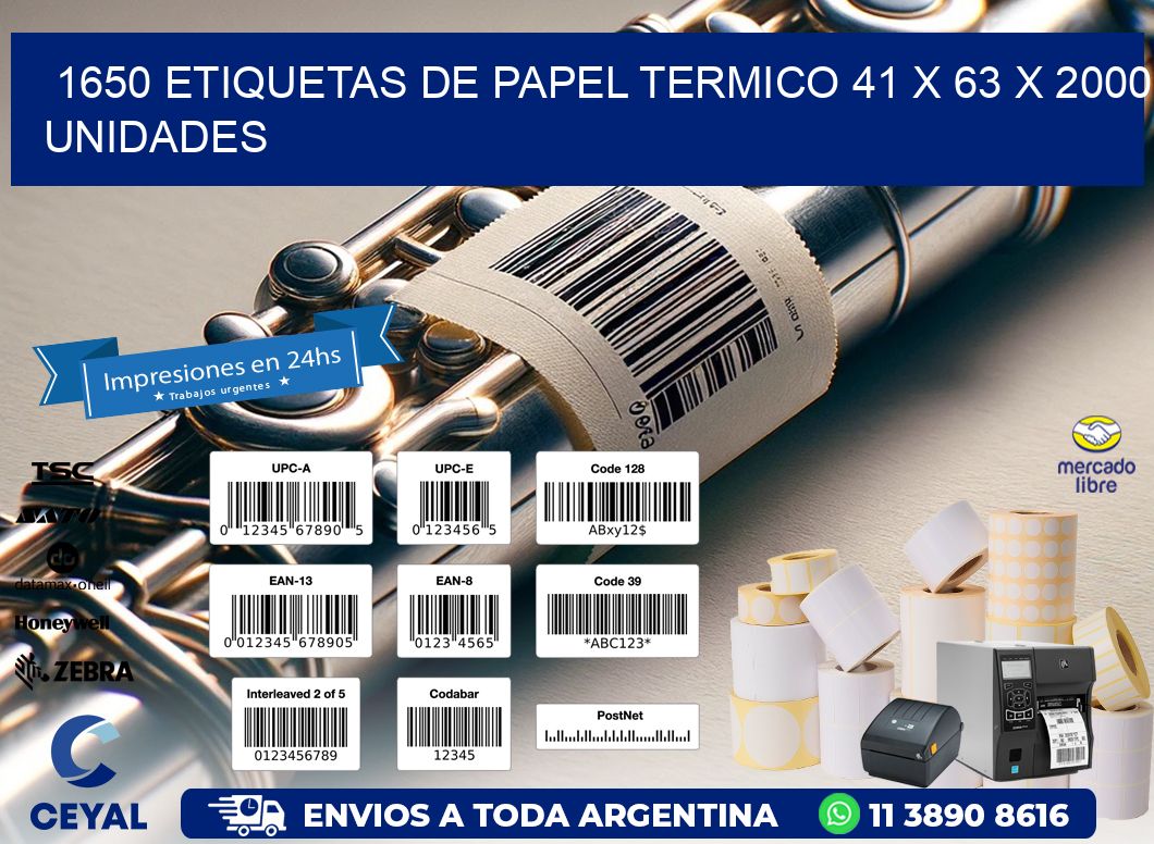 1650 ETIQUETAS DE PAPEL TERMICO 41 x 63 X 2000 UNIDADES